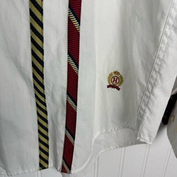 Y2K Top Tommy Hilfiger Size 6 Women Stripes Tie Print Button Down 90s Vtg - Picture 6 of 7